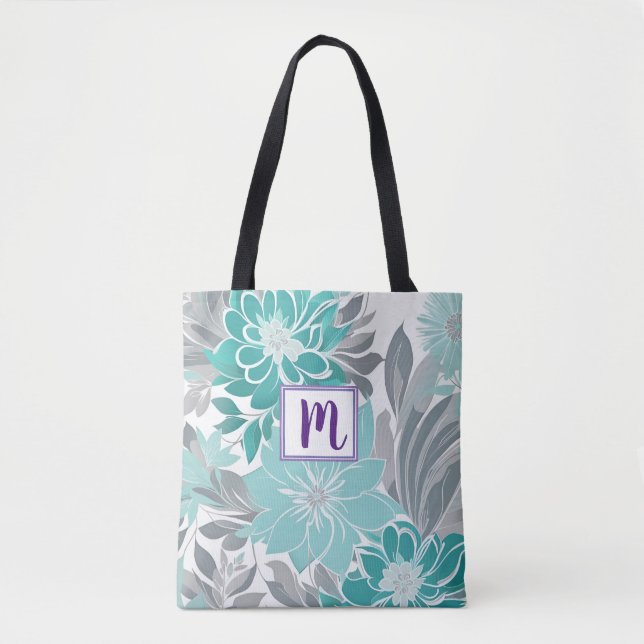 Blumenmuster, Aqua, Aquamarin, Türkis und Grau (Vorderseite)