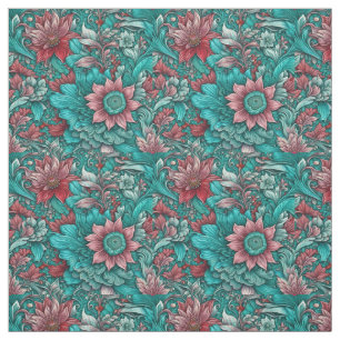 Blumenmuster, Aqua, Aquamarin, Türkis und Grau Stoff