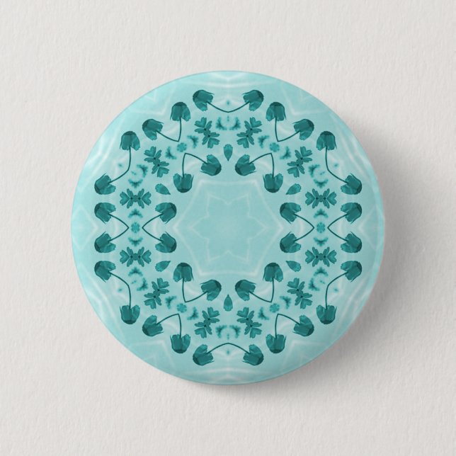 Blumenmuster, Aquamarin blau Button (Vorderseite)