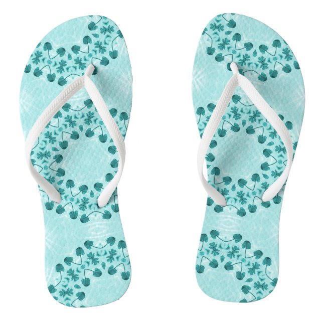 Blumenmuster, Aquamarin blau Flip Flops (Fußbett)