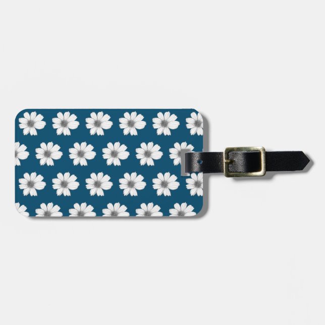 Blumenmuster aquamarin blau gepäckanhänger (Vorderseite horizontal)