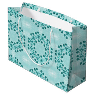 Blumenmuster, Aquamarin blau Große Geschenktüte