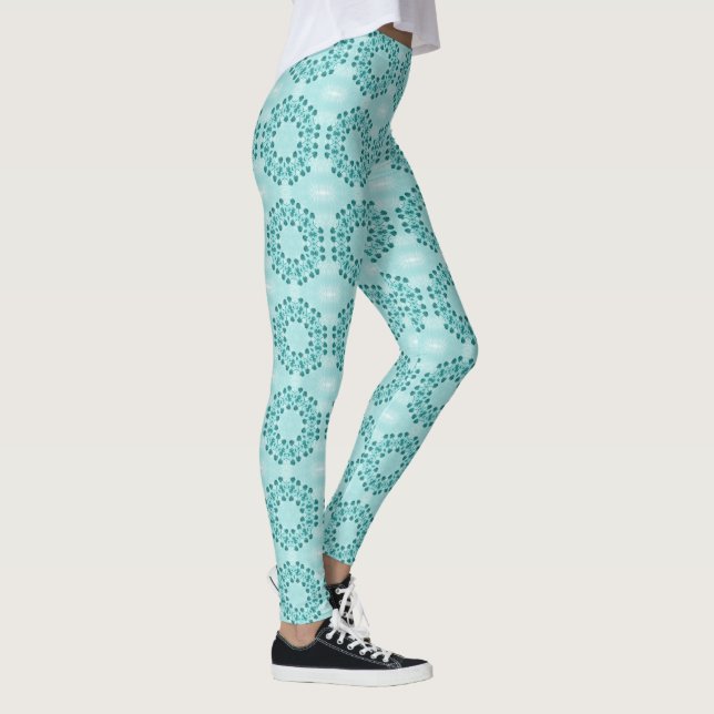 Blumenmuster, Aquamarin blau Leggings (Rechts)
