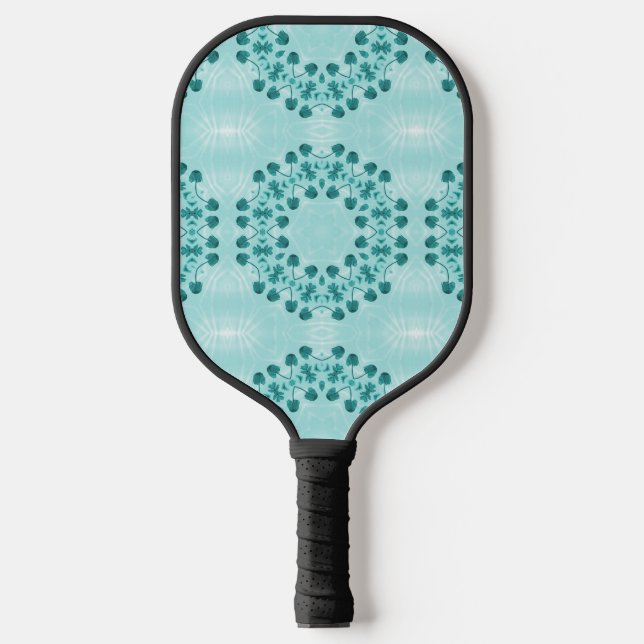 Blumenmuster, Aquamarin blau Pickleball Schläger (Vorderseite)