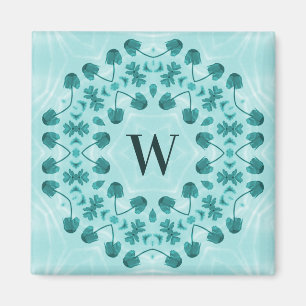 Blumenmuster, Aquamarin Blue Initial Magnet