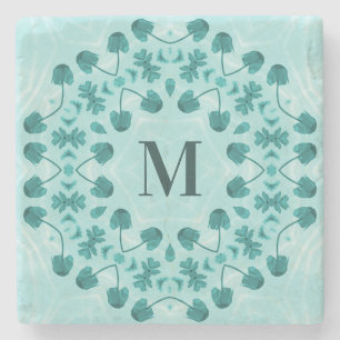 Blumenmuster, Aquamarin Blue Initial Steinuntersetzer