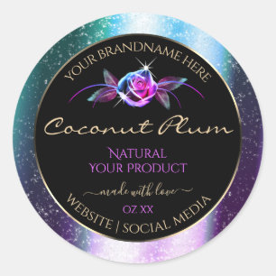 Blumenmuster Aquamariner Lila Glitzer Schwarze Pro Runder Aufkleber