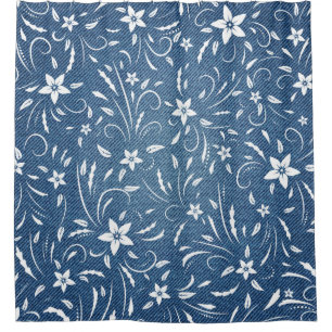 Blumenmuster auf Denim Duschvorhang