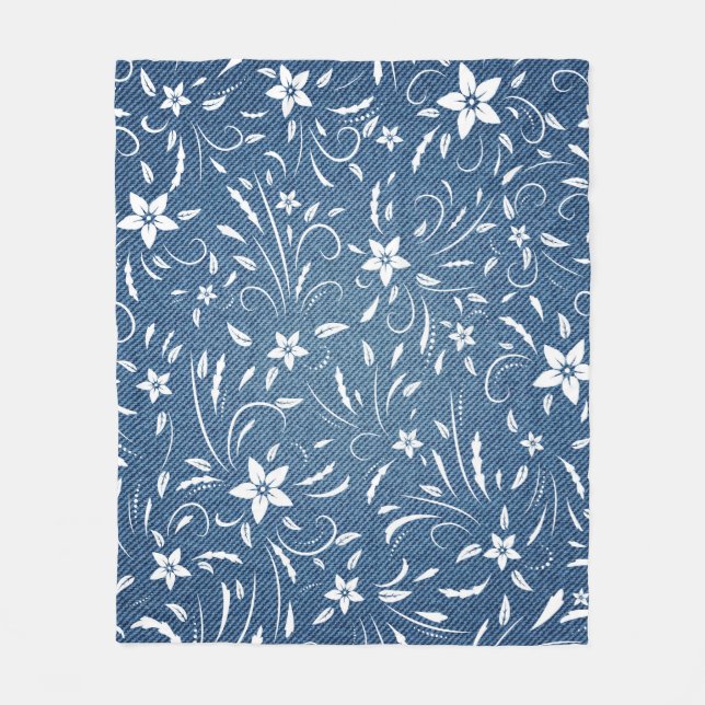 Blumenmuster auf Denim Fleecedecke (Vorderseite)