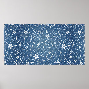 Blumenmuster auf Denim Poster
