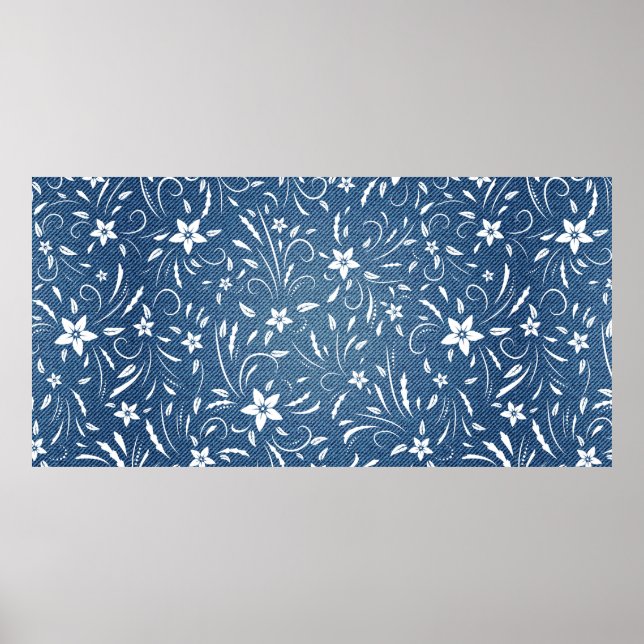 Blumenmuster auf Denim Poster (Vorne)