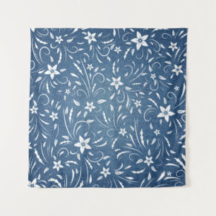 Blumenmuster auf Denim Wandteppich