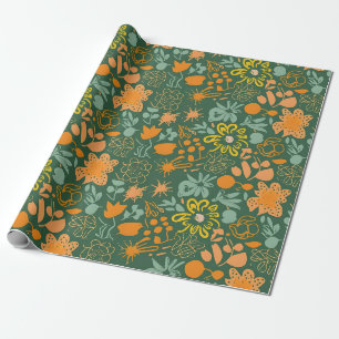 Blumenmuster auf dunkelgrünem Hintergrund Geschenkpapier