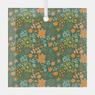 Blumenmuster auf dunkelgrünem Hintergrund  Ornament Aus Glas