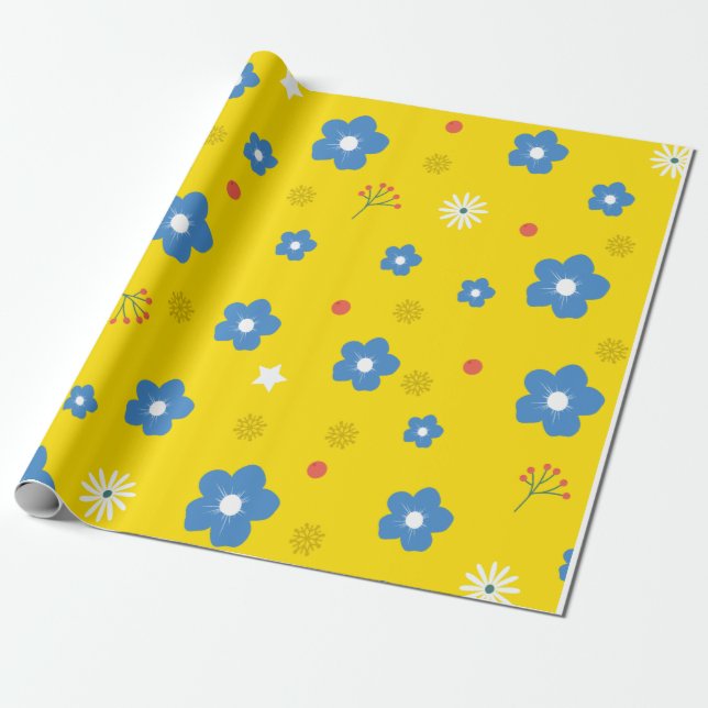 Blumenmuster auf gelbem Hintergrund Geschenkpapier (Ungerollt)