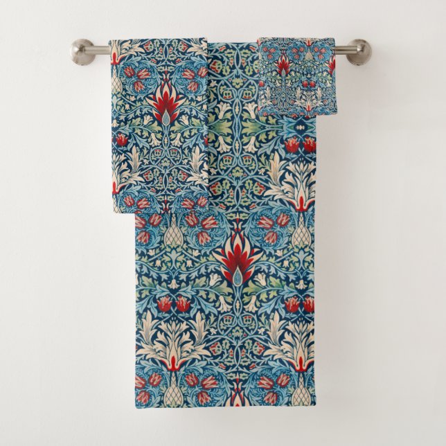 Blumenmuster auf grünen Blättern, blauer Hintergru Badhandtuch Set (Insitu)