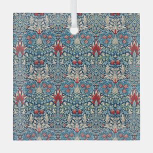 Blumenmuster auf grünen Blättern, blauer Hintergru Ornament Aus Glas