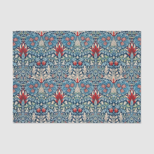 Blumenmuster auf grünen Blättern, blauer Hintergru Seidenpapier (Vorderseite)