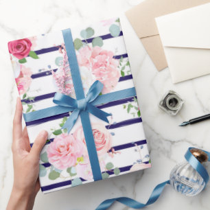 Blumenmuster auf Horizontal Streifen Rose Peony Geschenkpapier