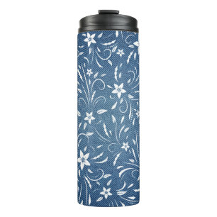 Blumenmuster auf Jeansstoff Thermosbecher