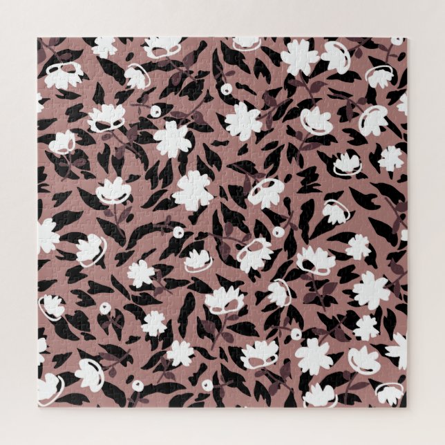 Blumenmuster auf Leopardenhintergrund. Puzzle (Vertikal)