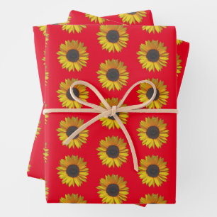 Blumenmuster auf Rot Geschenkpapier Set