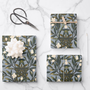 Blumenmuster auf staubgrauem Hintergrund Geschenkpapier Set