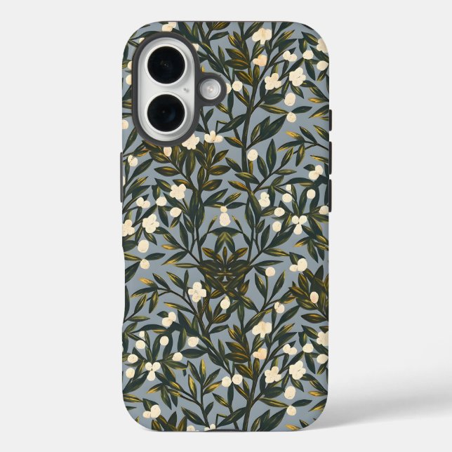 Blumenmuster auf staubigem Blaugrau Hintergrund Case-Mate iPhone Hülle (Rückseite)