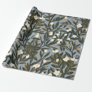 Blumenmuster auf staubigem Blaugrau Hintergrund Geschenkpapier