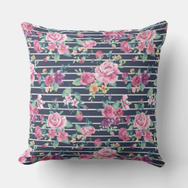 Blumenmuster auf Stripe-Rose Blattrosa Lila Kissen