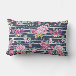Blumenmuster auf Stripe-Rose Blattrosa Lila Lendenkissen