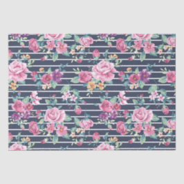 Blumenmuster auf Stripe-Rose Blattrosa Lila Seidenpapier