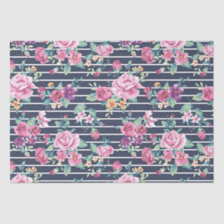 Blumenmuster auf Stripe-Rose Blattrosa Lila Seidenpapier