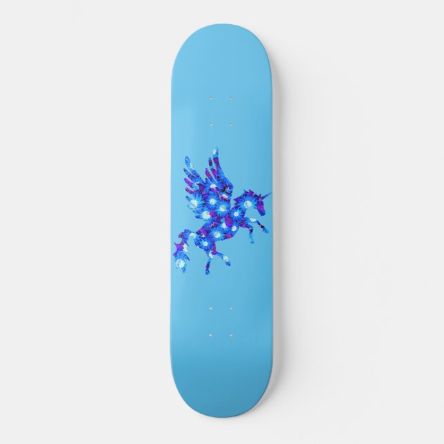 Blumenmuster aus Blauer und Lila Skateboard (Vorderseite)