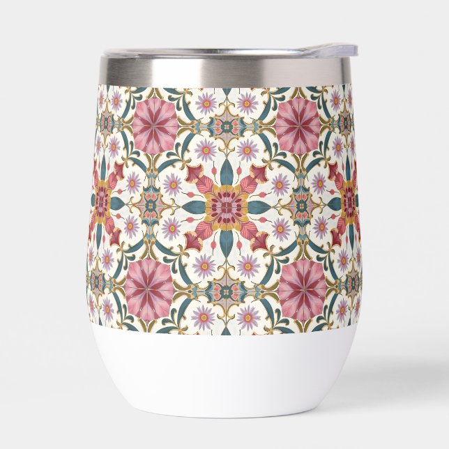 Blumenmuster aus Boho in Rot, Rosa und Aquamarin (Links)