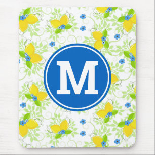 Blumenmuster aus weißem und gelbem Lemon Mousepad