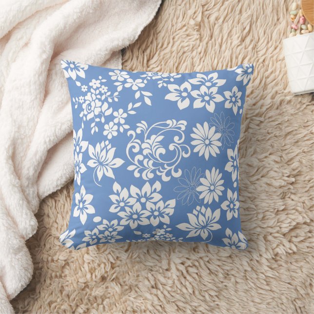 Blumenmuster.b L Blau BG Kissen (Decke)