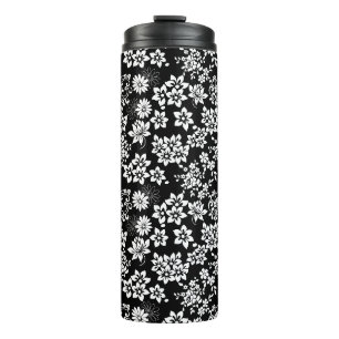 Blumenmuster.b Schwarze BG Thermosbecher