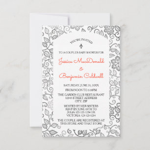 Blumenmuster B&W-3x5 Paarbaby Shower-Einladung Einladung