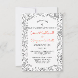 Blumenmuster B&W -3x5Engagement Party Einladung