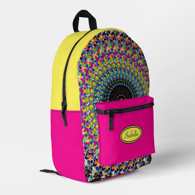 Blumenmuster Bedruckter Rucksack (Rückseitige Ecke links)