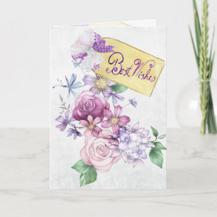 Blumenmuster Beste Wünsche Vintage Karte
