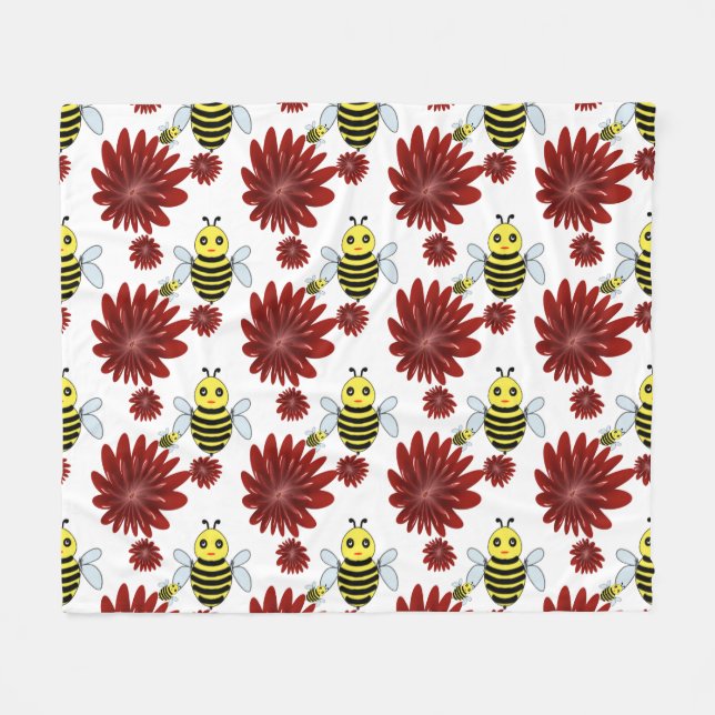 Blumenmuster Bienen  Fleecedecke (Vorderseite (Horizontal))