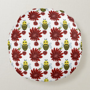Blumenmuster Bienen Rundes Kissen