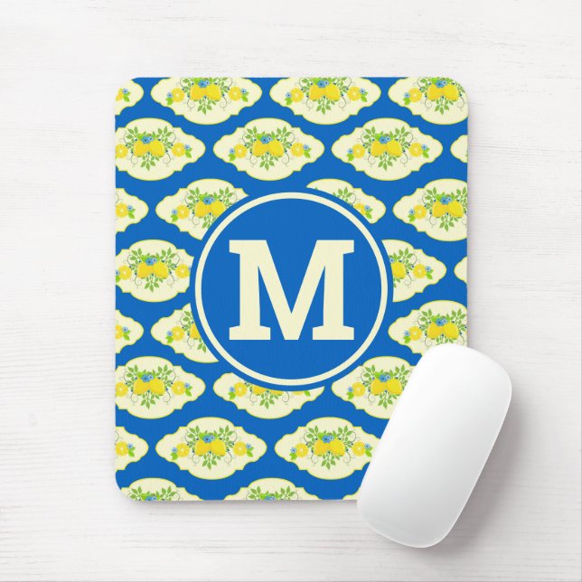 Blumenmuster Blau und Gelb Lemons Blumenmuster Mousepad (Mit Mouse)