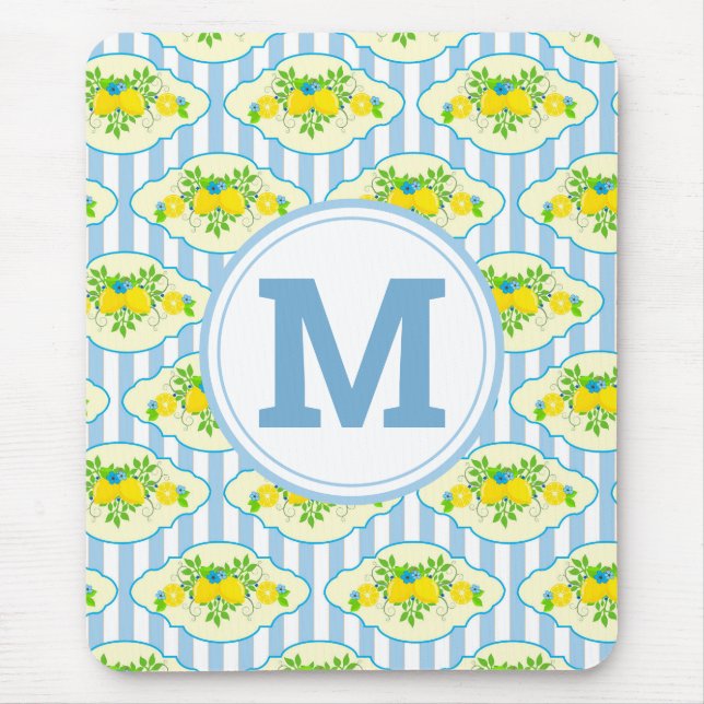 Blumenmuster Blau und Gelb Lemons Blumenmuster Mousepad (Vorne)