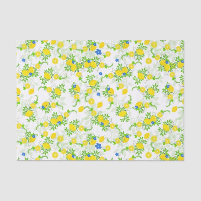 Blumenmuster Blau und Gelb Lemons Blumenmuster Seidenpapier (Vorderseite)