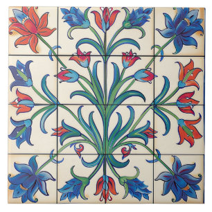 Blumenmuster Blau Und Orange Blumen  Fliese
