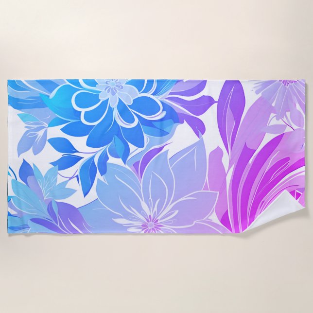 Blumenmuster, Blau und Rosa Strandtuch (Vorderseite)