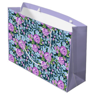 Blumenmuster-Blume in Vollblut Blau Lila Große Geschenktüte